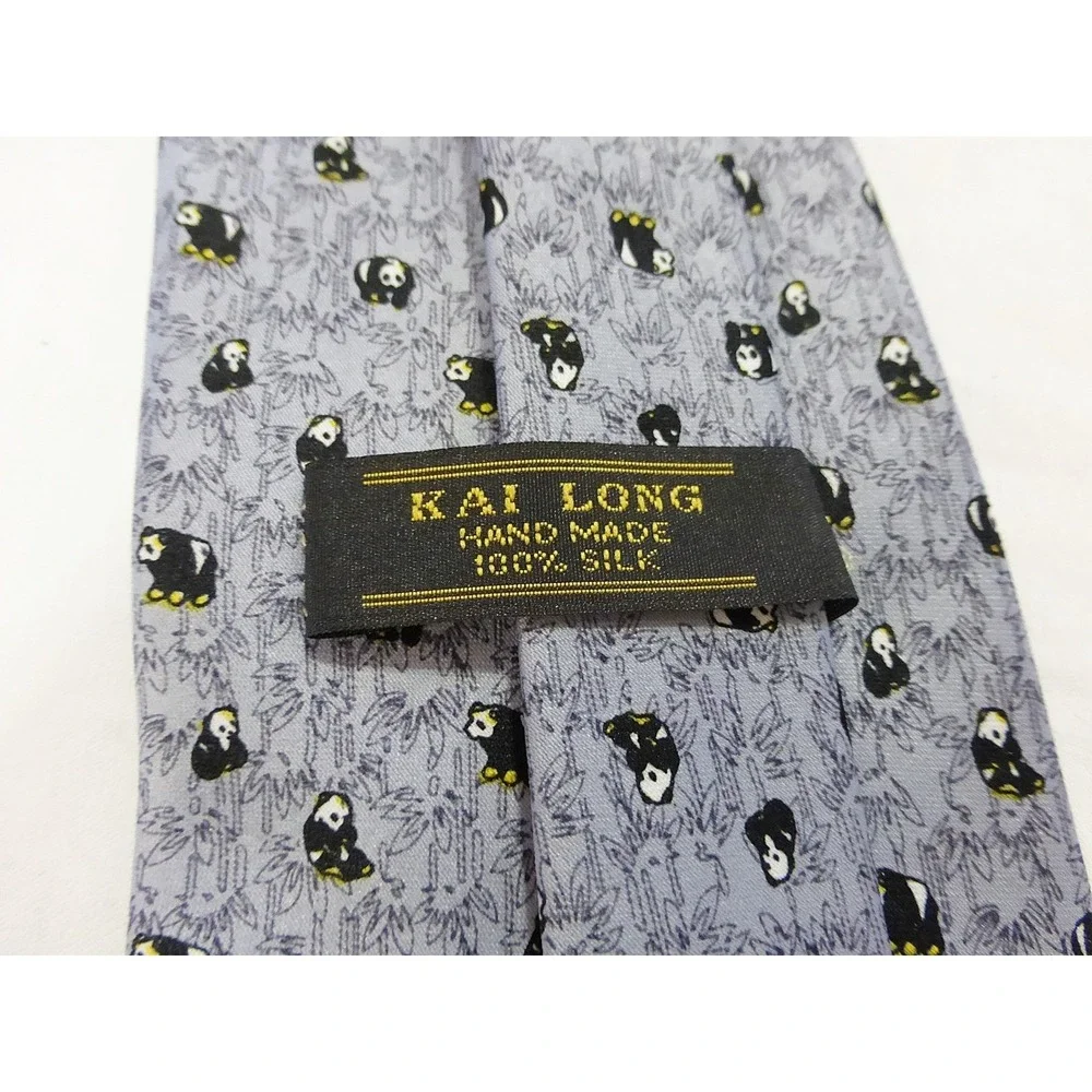 Kai men neck tie office tie hand made silk panda print Academia Career